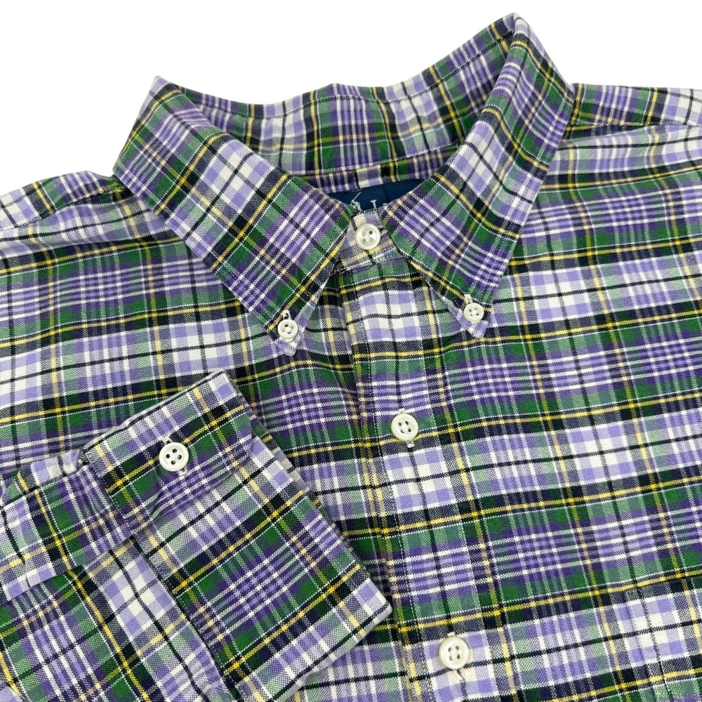 RALPH LAUREN Vintage Mens Purple Plaid Cotton Big Shirt Button Down Pony Logo XL